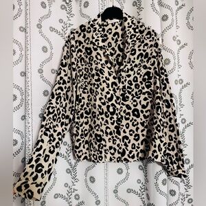 Anine Bing Lilah Silk Leopard Print Blouse